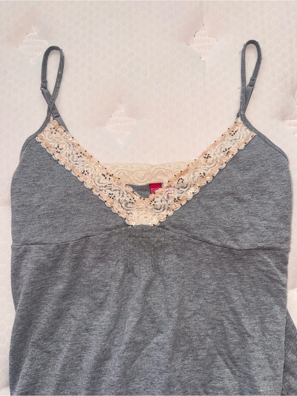 86. Gray Lace-Trim Spaghetti Strap Tank Top - Picture 2 of 5